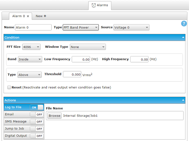 Job Editor Alarm tab