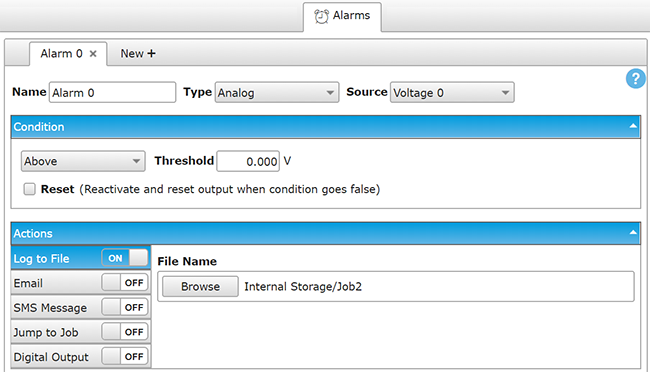 Job Editor Alarm tab