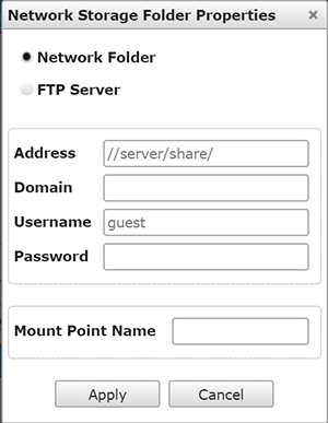 Network Storage Folder Properties dialog