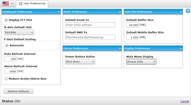 User Preferences tab