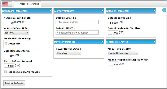 User Preferences tab